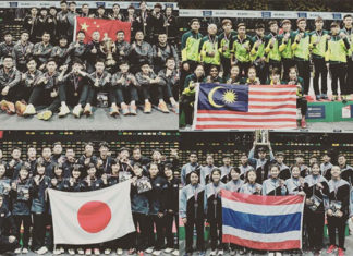 In the picture above are the mixed team gold (China), silver (Malaysia), and bronze (Thailand & Japan) medalists at the medal ceremony of 2016 World Junior Championships. (photo: AP)