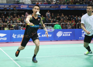 Lee Chong Wei and Cai Yun in actions at the 2017 Chengdu Badminton Asia Elite Tour.