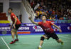 Zheng Siwei (right) and Liu Cheng in the 2017-2018 China Badminton Super League final.