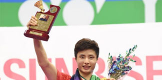 Shi Yuqi is spearheading the China men's team challenge at the Asia Badminton Championships to be held in Malaysia next week. (photo: AP)
