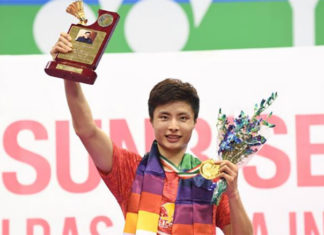 Shi Yuqi is spearheading the China men's team challenge at the Asia Badminton Championships to be held in Malaysia next week. (photo: AP)