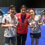 Jeremy Gan (middle) poses with the 2018 All England mixed doubles winners – Yuta Watanabe/Arisa Higashino. (photo: Facebook)