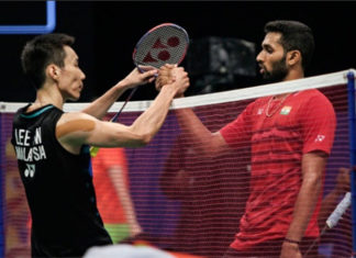 Lee Chong Wei gets stiff test against HS Prannoy in the 2018 Commonwealth Games semi-finals. (photo: AP)
