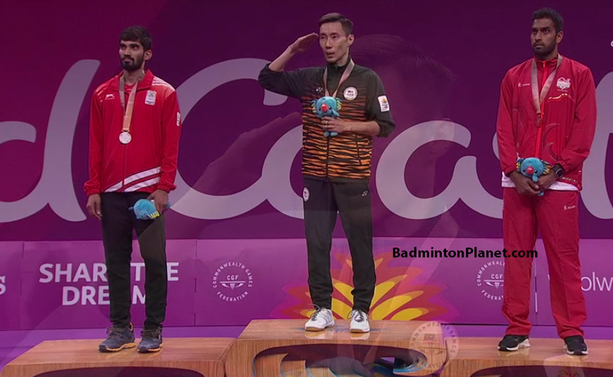 Lee Chong Wei beats World No. 1 Kidambi Srikanth 19-21, 21-14, 21-14 to win men's singles gold at the 2018 Commonwealth Games