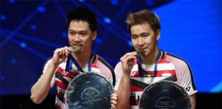 Marcus Fernaldi Gideon/Kevin Sanjaya Sukamuljo are most dominant men's doubles pair of the past 2 years. (photo: AP)