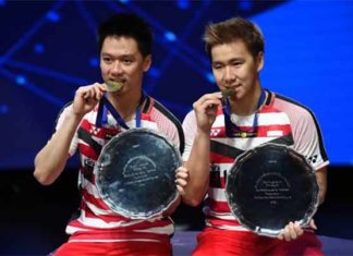 Marcus Fernaldi Gideon/Kevin Sanjaya Sukamuljo are most dominant men's doubles pair of the past 2 years. (photo: AP)