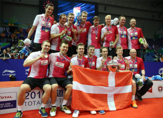 Viktor Axelsen and Denmark team win the 2016 Thomas Cup. (photo: AFP)