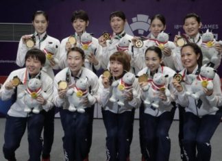 Japan wins the 2018 Asian Games badminton women's team gold medal. (photo: EPA)