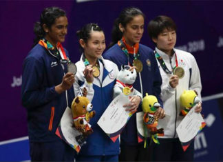 PV Sindhu, Tai Tzu Ying, Saina Nehwal, Akane Yamaguchi (from left). (photo: AFP)