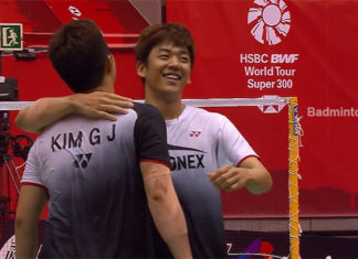 Lee Yong Dae (right) and Kim Gi Jung celebrate after winning the 2018 Barcelona Spain Masters.