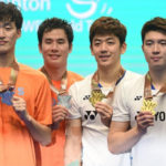 It’s exciting to see Shin Baek Cheol/Ko Sung Hyun, Lee Yong Dae/Kim Gi Jung (from left) to be back playing badminton again. (photo: AFP)