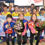 Goh Jin Wei, Toh Ee Wei, Pearly Tan Koong Le (from left) return to Malaysia on Tuesday. (photo: AFP)