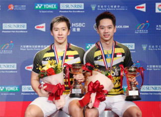 Kevin Sanjaya Sukamuljo/Marcus Fernaldi Gideon eye the BWF World Tour title. (photo: AFP)