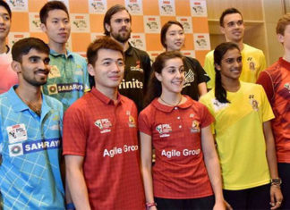 Kidambi Srikanth, Tan Wee Kiong, Carolina Marin, P V Sindhu, Viktor Axelsen are the big names playing in 2018/2019 Premier Badminton League (front row, from left). (photo: PTI)