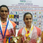 Saina Nehwal defeats PV Sindhu (L) to retain the 2019 India National Badminton Championship title. (photo: BAI Media)