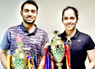 Sourabh Verma (L) and Saina Nehwal win the India national championships last Saturday. (photo: BAI)