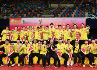 China celebrate after defeating Japan 3-2 in the 2019 Asia Mixed Team Championships. (photo: Badminton Asia)