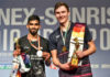 Viktor Axelsen (R) beats Kidambi Srikanth to win the 2019 India Open title. (photo: STR/AFP/Getty Images)