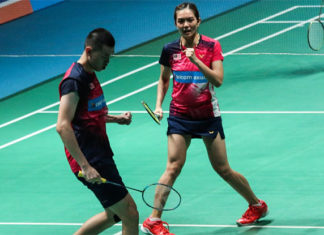 Tan Kian Meng/Lai Pei Jing celebrate their Malaysia Open quarter-final win against Tontowi Ahmad/Winny Oktavina Kandow. (photo: BAM)