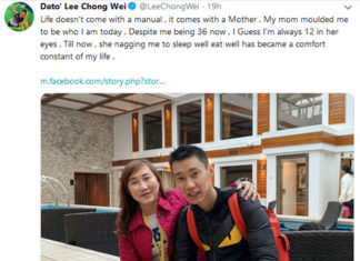Lee Chong Wei pays tribute to his mother on Mother's Day. (photo: Lee Chong Wei's Twitter)