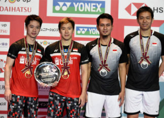 Marcus Fernaldi Gideon/Kevin Sanjaya Sukamuljo & Mohammad Ahsan/Hendra Setiawan (from left) are the World No. 1 and No. 2 men's pairs. (photo: Matt Roberts/Getty Images)