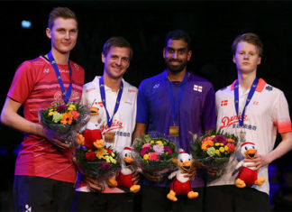 Rajiv Ouseph (2nd from Right) wins gold at the 2017 European Championships. (photo: Badminton Europe)