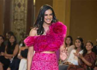 PV Sindhu walks the ramp for designer Shriya Bhupal in Hyderabad. (photo: IAN)