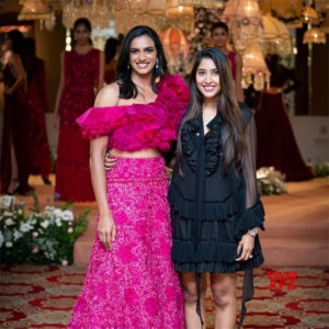 PV Sindhu walks the ramp for designer Shriya Bhupal in Hyderabad. (photo: IAN)