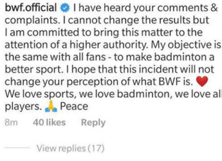 Statement from BWF about the controversial call made by Joerg Hupertz in the 2019 Hong Kong Open men's singles final. (photo: BWF)