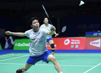 Seo Seung-Jae (front) receives a one-year suspension from Badminton Korea Association (BKA). (photo: Shi Tang/Getty Images)