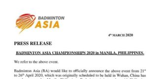 Manila replaces Wuhan as host city for 2020 Asia Championships. (photo: Badminton Asia)