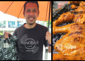 Roslin Hashim delivers roast chicken to his customers. (photo: Roslin Hashim's Facebook - https://www.facebook.com/abe.lin.98)