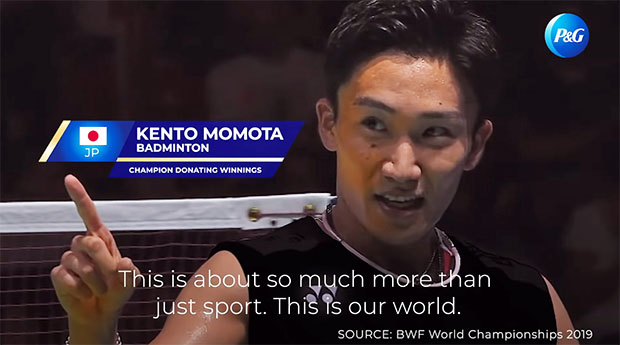 Kento Momota steps up to help fight coronavirus in Japan. (photo: screenshot from P&G video)