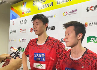 Feng YanZhe/Ren XiangYu win an epic battle against Zheng SiWei/Liu YuChen in the 2020 China Badminton Super League (CBSL). (photo: Weibo)