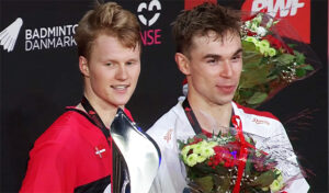 Anders Antonsen and Rasmus Gemke together on Denmark Open podium.