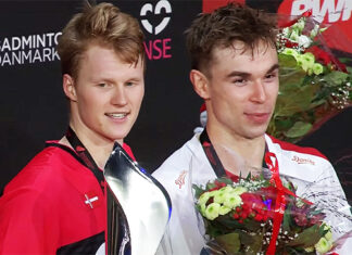 Anders Antonsen and Rasmus Gemke together on Denmark Open podium.