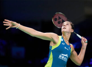 Carolina Marin cruises into the 2020 SaarLorLux Open Quarters. (photo: Lars Ronbog / FrontZoneSport via Getty Images)