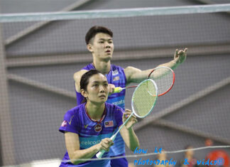 Lee Zii Jia and Lai Pei Jing play mixed doubles at the BAM Mixed Team Championships. (photo: How Kt)