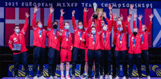 Denmark beats France in the 2021 European Mixed Team Badminton Championships final. (photo: Badminton Europe)