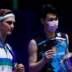 Lee Zii Jia (R) and Viktor Axelsen together on 2021 All England podium. (photo: Adrian Dennis/AFP via Getty Images)