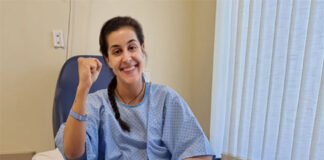 Carolina Marin poses for picture after her surgery. (photo: Carolina Marin's Twitter)