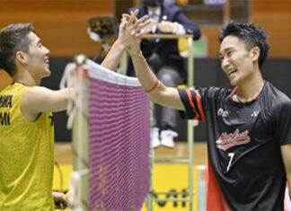 Kento Momota (R) to play Kanta Tsuneyama (L) in Japan's Tokyo Olympics simulation competition. (photo: AFP)