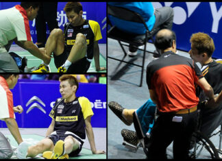 Lee Chong Wei experienced a severe ankle sprain at the 2012 Thomas Cup Finals in Wuhan, China. (photo: Xinhua)