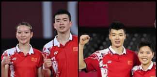 Zheng Si Wei/Huang Ya Qiong (L) and Wang Yi Lyu/Huang Dong Ping are playing for the 2020 Tokyo Olympics mixed doubles gold medal. (photo: AFP)