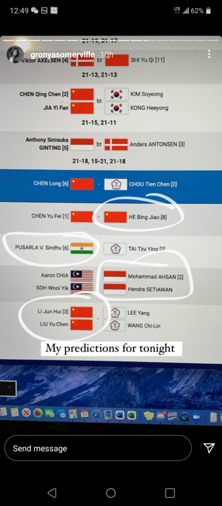 The Most "Accurate" Badminton Match Prediction from Gronya Summerville of Australia. (photo: Gronya Summerville's IG)
