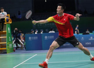 Chen Long eyes for his first-ever gold medal at China's National Games men's singles event. (photo: Weibo)