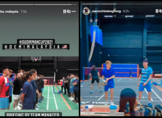 The Malaysian squad finishes first practice before the start of the 2021 Sudirman Cup. (photo: Instagram - BAM, Aaron Chia)
