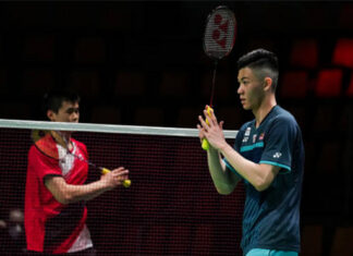 Lee Zii Jia beats Brian Yang of Canada at the 2020 Thomas Cup finals on Tuesday. (photo: Shi Tang/Getty Images)