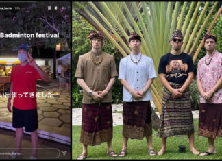 Kento Momota (from left), Anders Antonsen, Kim Astrup, Anders Skaarup Rasmussen and Hans-Kristian Solberg Vittinghus are having fun in Bali. (photo: Instagram)