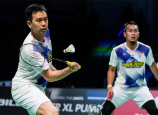Hendra Setiawan/Mohammad Ahsan crash out of the 2021 Indonesia Open. (photo: Shi Tang/Getty Images)